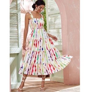 Tie-Dye Shirred Flounce Hem Cami Dress